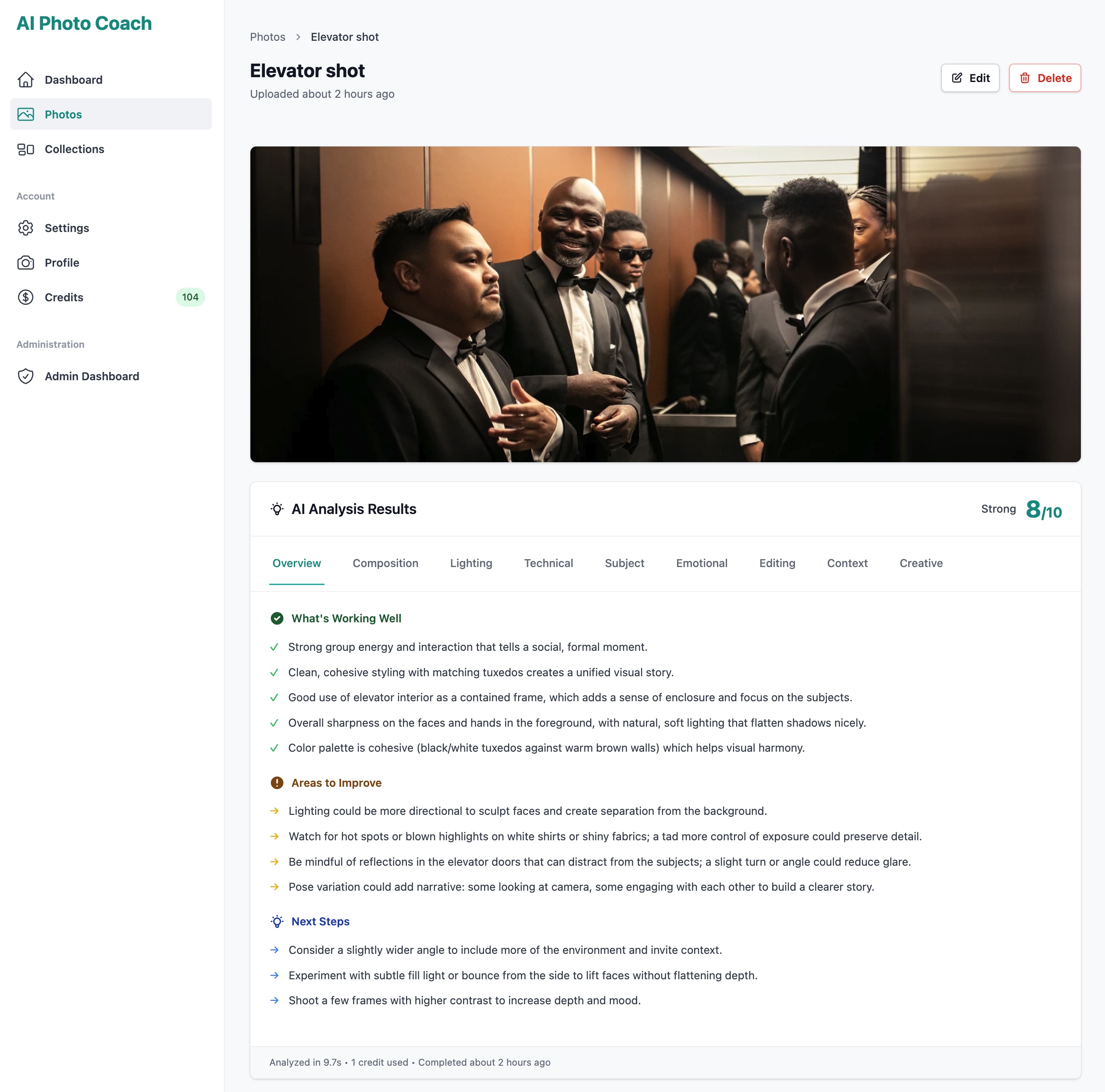 Photo Coach interface in light mode